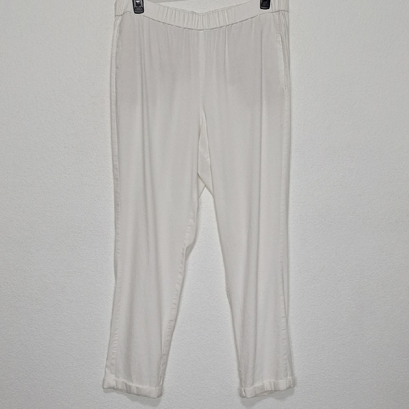 J. Jill White Linen Blend Coastal High Rise Stretch Trouser Pants Size L Tall - Picture 1 of 12